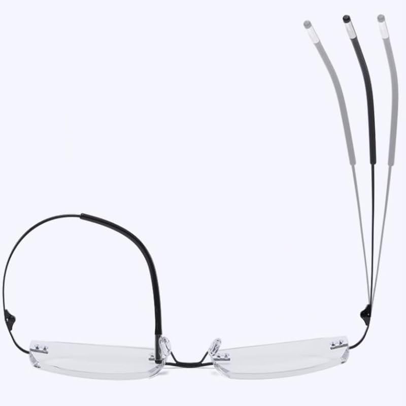 Photochromic Transition Reading Glasses Rimless Eyewear Anti UV Sunglasses Far and Near Dual Use HD Presbyopia Glasses (Color : Black, Size : +1.00)