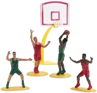 Dekora, Basketball Cake Topper for Boys, Basketball Mini Figures for Cake Decorating, Birthday Party Decorations for Kids, 5 Units, 4 Players and 1 Hoop