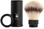 MÜHLE Travel Black Aluminum Silvertip Fibre Shaving Brush - Portable Synthetic Luxury Shave Brush for Men, Rich Lather