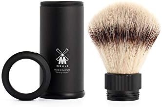 MÜHLE Travel Black Aluminum Silvertip Fibre Shaving Brush - Portable Synthetic Luxury Shave Brush for Men, Rich Lather