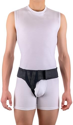 FlexaMed Right Side Inguinal Hernia Support Belt for Men and Women – Groin Truss with Compression Pad, Adjustable Waist Support, Black, Small (26–30 Inch)