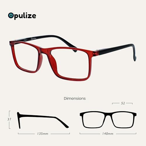 OPULIZE INK Reading Glasses - Value 2 Pack - Large Rectangular Frame - Spring Hinges - Scratch Resistant - Dark Red Black Arm - Mens Womens +2.50