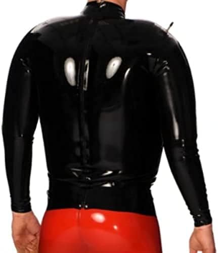 Black Sexy Inflatable Latex Shirt Long Sleeve Zipper Back Rubber Clothing Top,Lake-Blue,XL