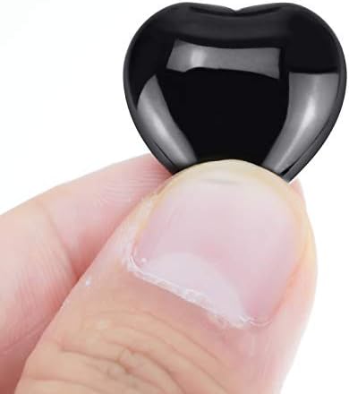 Marrywindix 15 Packs 0.8 Inch Healing Crystal Natural Black Obsidian Heart Love Carved Palm Worry Stone Chakra Reiki Balancing