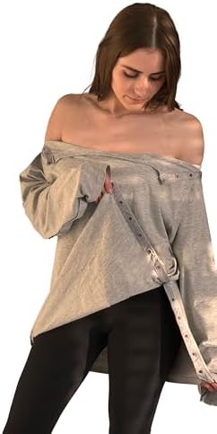 Post Surgery Tearaway Shirt, Snap Open Full Sleeve Recovery Top for Shoulder & Rotator Cuff, Soft Cotton Blend, Unisex