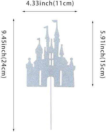 1 PCS Silver Castle Cake Topper Glitter Princess Cake Pick Castle Theme Birthday Party Decorations for Princess Happy Birthday Baby Shower Party Cake Decorations Supplies