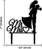 CARISPIBET Wedding cake topper groom picks up bride with Mr & Mrs script and heart funny cake decoration