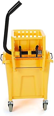 Amazon Basics Commercial Side Press Wringer Floor Cleaning Mop Bucket on Wheels, 35-Quart, Yellow