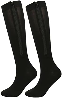 Hotfiary Zipper Compression Socks 20-30 mmHg Compression Stockings for Men Womens Plus Size Calf Knee High Zippered Sock