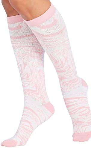 Cherokee Women's 10-15mmHg Compression Socks – Fun Print Knee Highs with Light Support, Soft Feel - PRINTSUPPORT, Plus, Tonal Waves