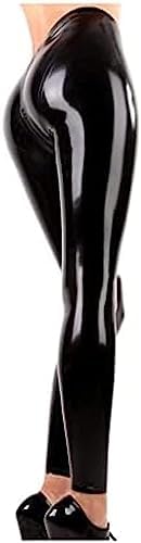 Black Sexy Latex Leggings with Crotch Zippers Long Rubber Pants Jeans Trousers Bottoms,Black,Medium