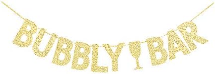 Gold Gliter Bubbly Bar Sign, Champagne Drinks Party Banner/ Bridal Shower Bachelorette Bunting Decorations