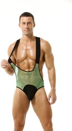 Mens Mesh Briefs Suspenders Singlet Bodysuit One Piece Leotard Wrestling Singlet Underwear