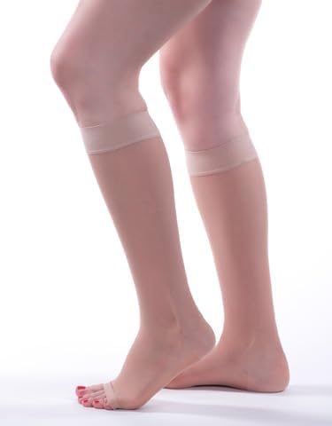 Allegro 20-30mmHg Essential 19 Sheer Support Open Toe Compression Sock - Unisex, Open Toe, Knee High Support Stockings