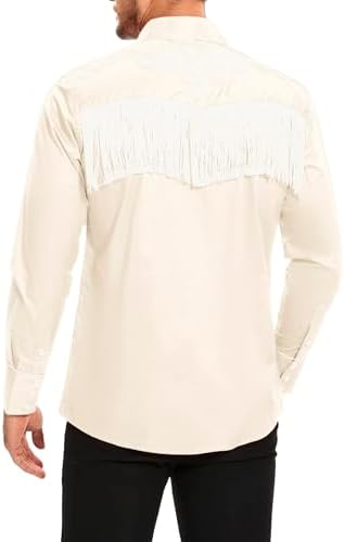 CORSKI Men's Cowboy Costume Western Long Sleeve Casual Fringe Hippie Slim Fit Button Down Shirt