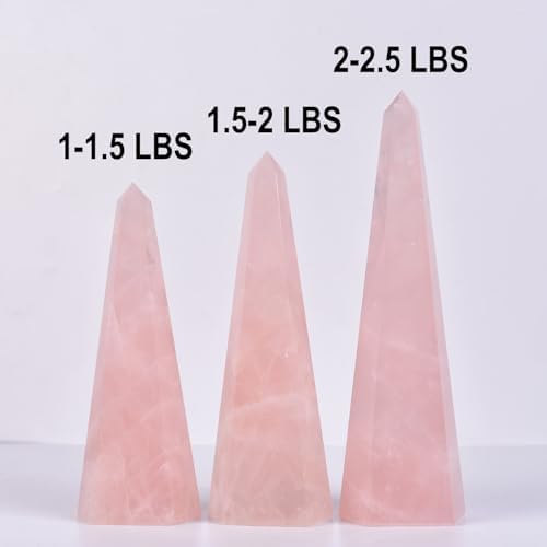 Rose Quartz Large Crystal Tower Natural Pink Healing Crystal Point Wand Obelisk for Reiki Meditation Crystal Grid Decoration 1.5-2 LBS