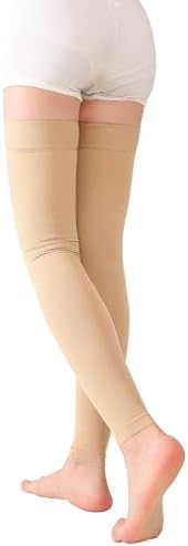 TOFLY® Medical Thigh High Compression Socks Footless for Women & Men, Opaque Support Hose, 15-20mmHg Graduated Compression Stockings with Silicone Band for Varicose Veins, Edema, DVT, 1 Pair Beige 2XL