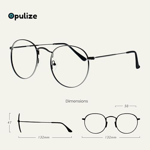 OPULIZE SOL Reading Glasses with Blue Light Blocking for Women and Men, Round Metal Frame, Spring Hinges, Computer Gaming Glasses, Gunmetal Grey +2 (Pack of 1)