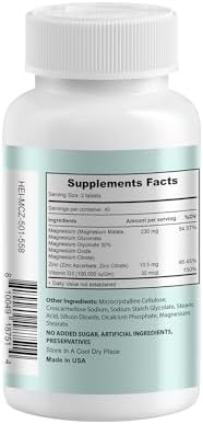 Heivy Magnesium Complex, Magnesium Glycinate, Citrate, Malate, Oxide, Gluconate with Zinc and Vitamin D3, Magnesium Supplement for Muscle, Nerve, Heart, Bone Support, High Absorption, 90 Tablets
