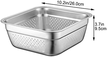 Zerodeko Square Stainless Steel Colander Strainer 9.84 Inch Mesh Basket for Rice Vegetable Washing and Draining Kitchen Utility