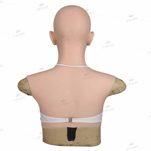 Realistic Female Head Mask Handmade Soft Silicone Disguise Mask with Breast for Halloween Crossdresser Cosplay