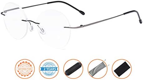 CessBlu Rimless Reading Glasses Round Readers for Men Women (Gunmetal) +2.5