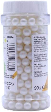 PME Large White Edible Sugar Pearls, 3 Ounce