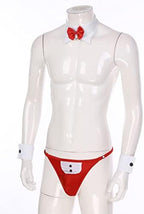 JanJean Mens 3Pcs Waiter Lingerie Set Tuxedo Thong with Bow Tie Collar and Cuff Underwear Set