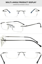 Lanomi Rimless Reading Glasses Blue Light Blocking Ultralight Metal Men Rectangular Reader Aid Anti Blue Eyeglasses