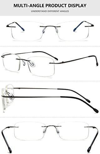 Lanomi Rimless Reading Glasses Blue Light Blocking Ultralight Metal Men Rectangular Reader Aid Anti Blue Eyeglasses