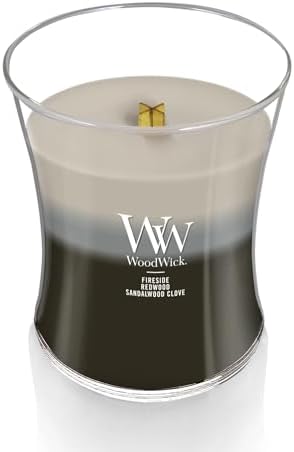 WoodWick Warm Woods Trilogy Holiday Candle Gifts for Women and Men, 9.7 oz Medium Hourglass Trilogy Candle with Crackling Wick