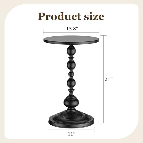 Side Table - Small Round Metal Accent Table for Living Room, Bedroom, Office - Modern Matte Black Pedestal Coffee Table for Small Spaces - 21" Height, Compact Drink Table for Sofa, Corners