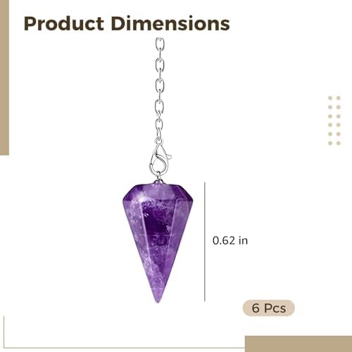 6 Pcs Crystal Pendulum Set, Natural Gemstone Hexagonal Cone Pendant, Includes Black Agate, Tiger Eye, Amethyst, White Crystal, Rose Quartz, Green Aventurine with Hollow Chain, Healing Divination Tools