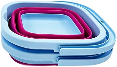 SAMMART Collapsible Rectangular Cleaning Bucket 5L (1.3 Gallon)- Foldable Camping Beach Sand Water Pot Pail- Portable Space Saving Tub for Household, Outdoor Washing (Cool Blue/Flamingo (Set of 2))