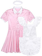ACSUSS Men's Silk Satin Frilly Flutter French Maid Costume Dress Crossdress Pajamas Set