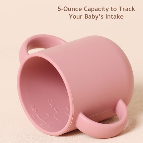 ROCCED Silicone Training Cup for Infants 2 Handles, Toddler Learning Cup Baby Drinking Open Cups Easy Grip Handles Toddler Cup for 6 Months+ 150ml/5oz-Pale Mauve