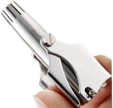 Manual Nose Hair Trimmer for Man & Woman,Trimmer for Nose,Ear,Moustache and Whiskers Hair,Waterproof,Stainless Steel with Brush,Nasal Clippers，Comes with a Cleaning Brush, Silver