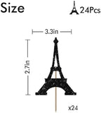 24PCS Eiffel Tower Cupcake Toppers, Wedding Party Decor, Bridal Shower Dessert Cupcake Toppers, Paris Themed Birthday Party Decoration - Black Glitter