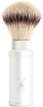 MÜHLE Travel Silver Aluminum Silvertip Fibre Shaving Brush - Portable Synthetic Luxury Shave Brush for Men, Rich Lather