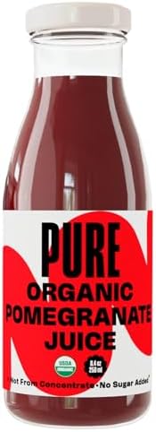 Pure Pomegranate Juice, 8.4 Ounce Bottle (Pack of 12), Cold Pressed Organic Juice, Non-GMO, No Sugar Added, Not from Concentrate, Gluten Free, Kosher Certified, Preservative Free