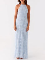 Women Y2k Backless Long Dress Halter Tie Neck Maxi Dress Flowy Beach Sundress Summer Streetwear