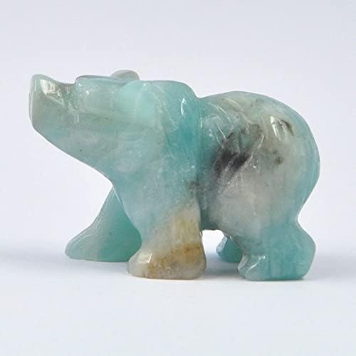 Hand Carved Gemstone Crystal Bear Figurine Animal Statue Carving Office Home Decor Collections 2'' (Amazonite)
