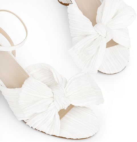 MUCCCUTE Women's Bow Knot Heeled Sandals Ankle Buckle Strap Chunky Heeled Open-toe Comfortable Wedding Party Fashion Heeled
