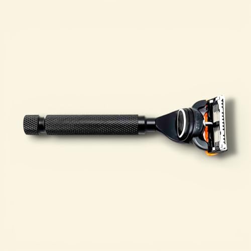 Parker 5-Blade Razor Handle Compatible with Gillette® Fusion® Cartridges – Weighted Metal Handle with Textured Grip for Smooth, Tug-Free Shaving | Luxury Men’s Gift | 1 Cartridge Included (BLACK)