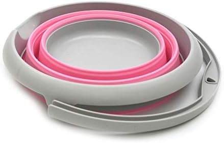 SAMMART 5L / 1.32 Gallon Collapsible Plastic Bucket - Foldable Round Tub - Portable Fishing Water Pail - Space Saving Outdoor Waterpot (5L Round, Grey/Pink)