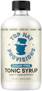 Top Hat Keto Sugar Free Elderflower Tonic Syrup & Quinine Concentrate - Naturally Sweetened with Monk Fruit - Craft Soda Mixer for Skinny Cocktail Drinks - Just Add Seltzer Water - 4oz Bottle