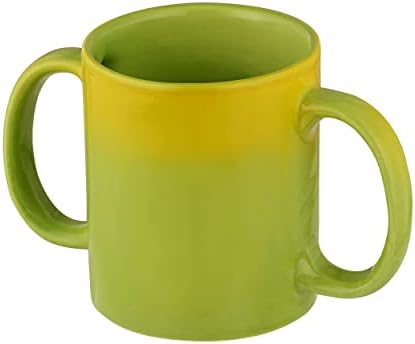 Dual Handle Mug (Double Grip Mug) made of Ceramic to Aid Tremors, 11.83 US Fl. Oz. (350mL) (Yellow & Green)