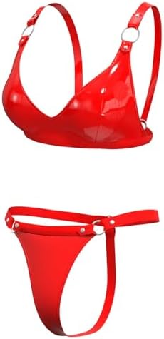 Women Sexy Leather Lingerie Set, High-Elastic Shorts, Glossy, Shiny Shaping Latex Bra Adjustable