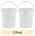 (2 Pack) 5 Gallon Round Utility Bucket, Comfort Handle, Plastic, White