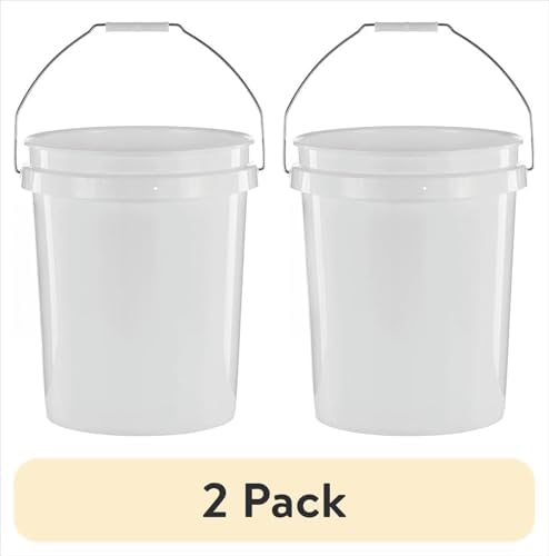 (2 Pack) 5 Gallon Round Utility Bucket, Comfort Handle, Plastic, White